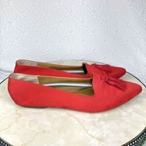 J. Crew Tassel Loafers Womens Size 9 Red Microsuede Pointed Toe Slip On Shoes